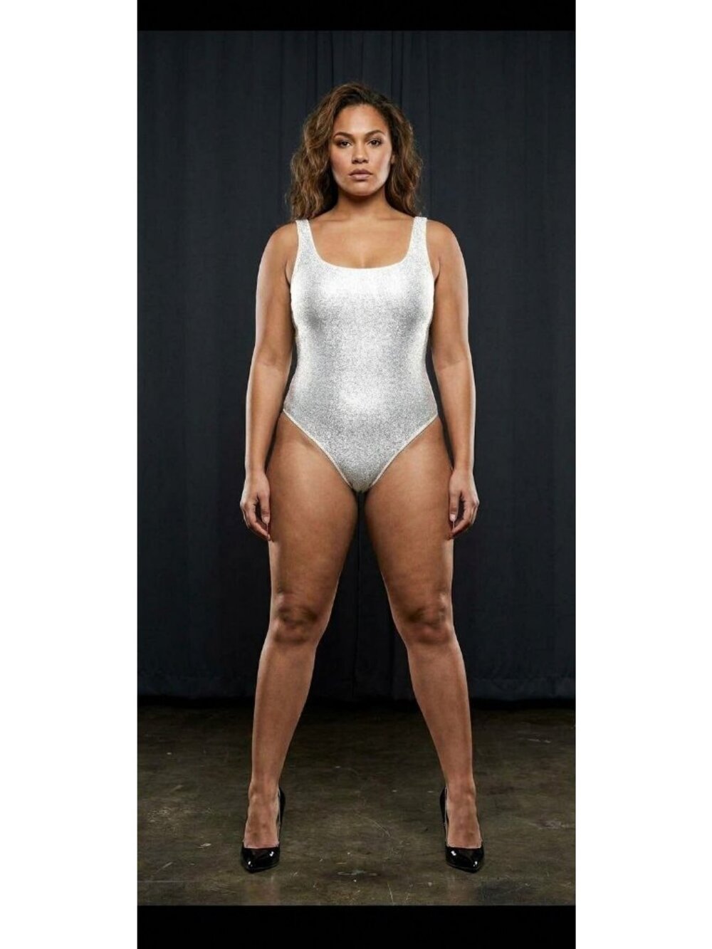 Haute Monde Silver Metallic Scoop Neck Bodysuit Medium Polyester/Spandex Blend W